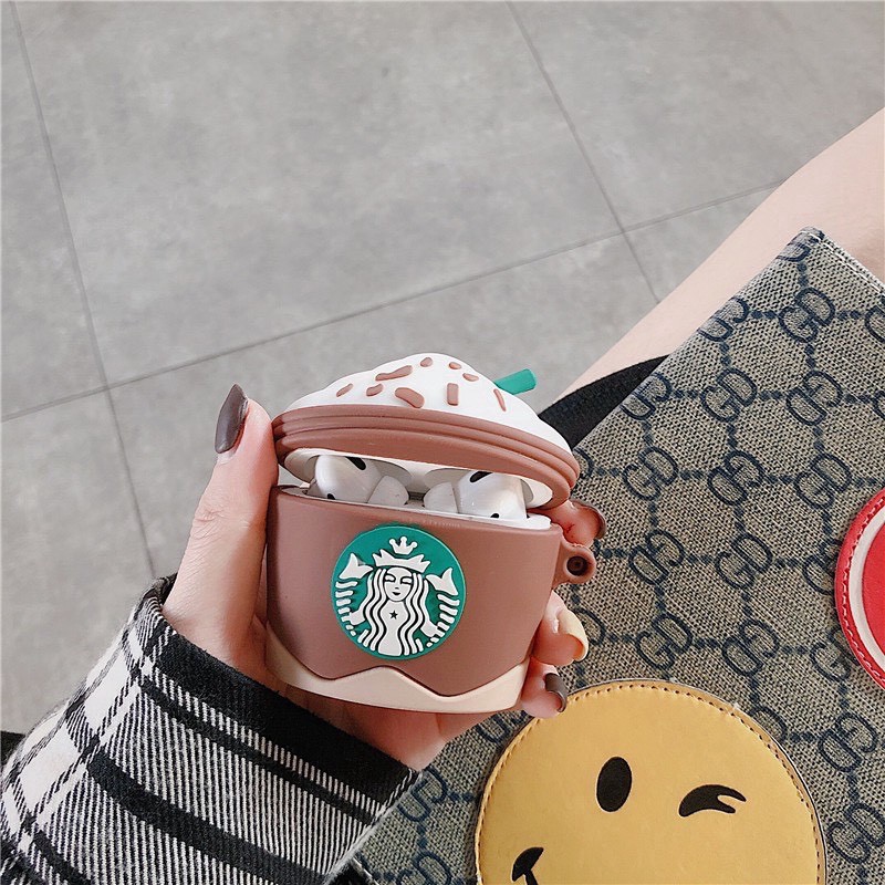 [Quà tặng ý nghĩa] Ốp Airpods trà sữa Starbuck nâu - Case Đựng Tai Nghe không dây i12