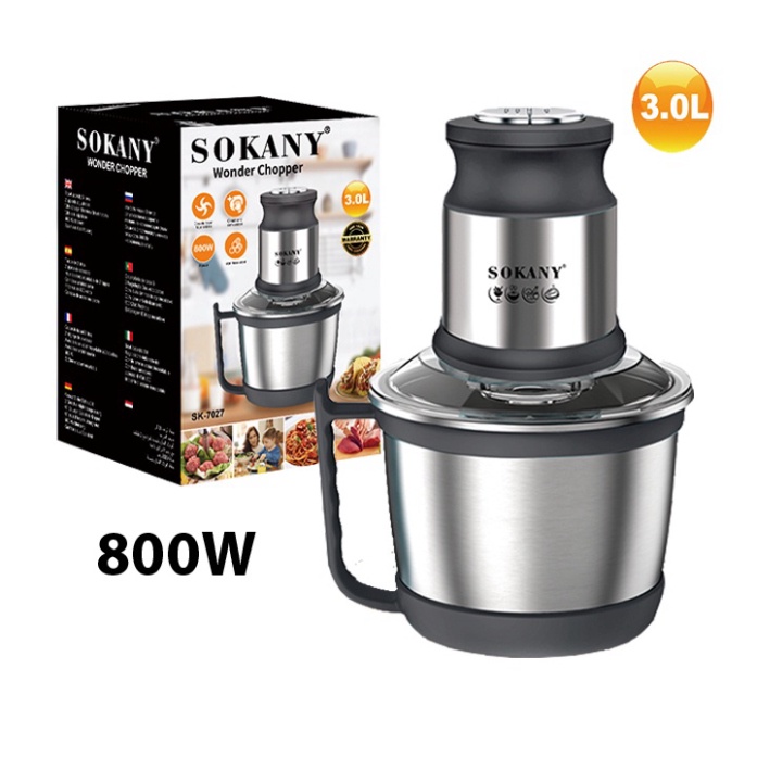 Máy Xay Thịt Cá, Xay Thực Phẩm Cối Inox 3L 800W Chính hãng SOKANY