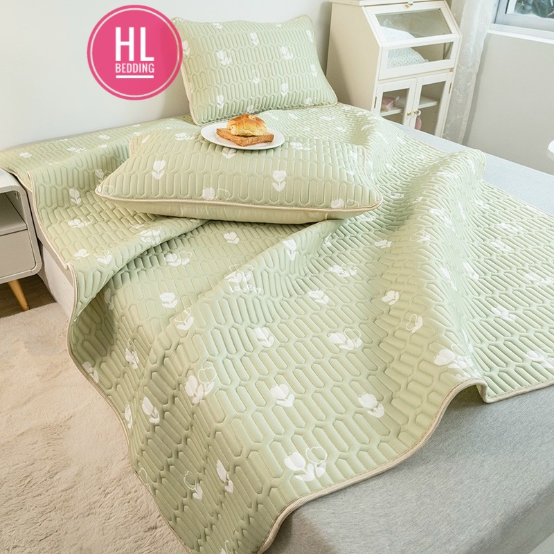 Chiếu điều hòa cao su non 5D Xanh cốm HL Bedding vải lụa Tencel mát cao su non Latex mềm mịn đủ kích thước m6/m8/2m2