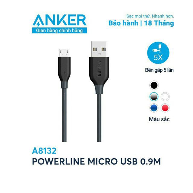 [HÓT]Cáp sạc ANKER  Micro USB dài 0.9m