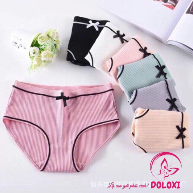 Quần lót nữ cotton tăm tre đính nơ điệu đà dễ thương gân 2 mặt siêu thoáng mát DLQ19
