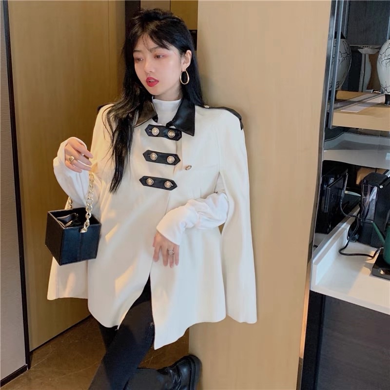 [Sẵn be] Áo khoác dạ cape choàng cổ đóng khuy phong cách sang trọng | BigBuy360 - bigbuy360.vn