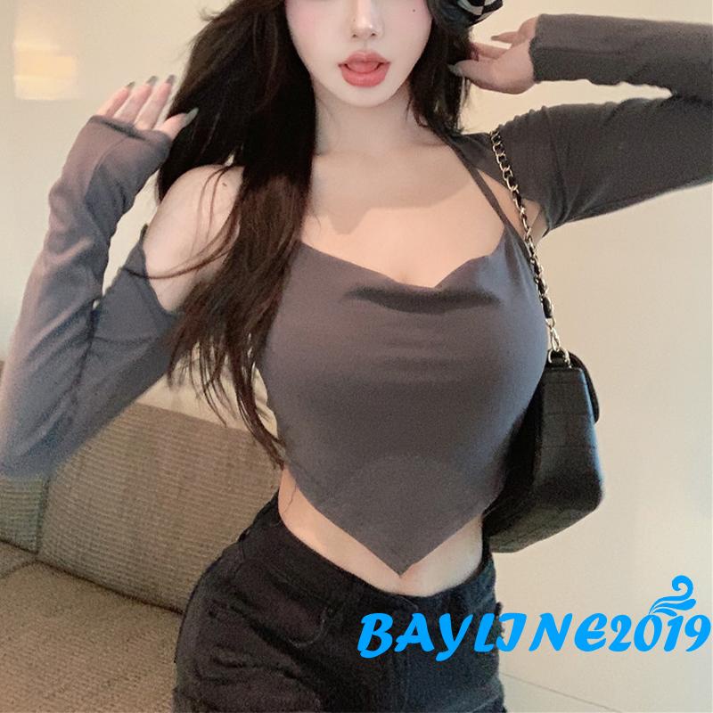 BAY-Áo hai dây ôm dáng màu trơn phong cách mùa xuân gợi cảm cho nữ