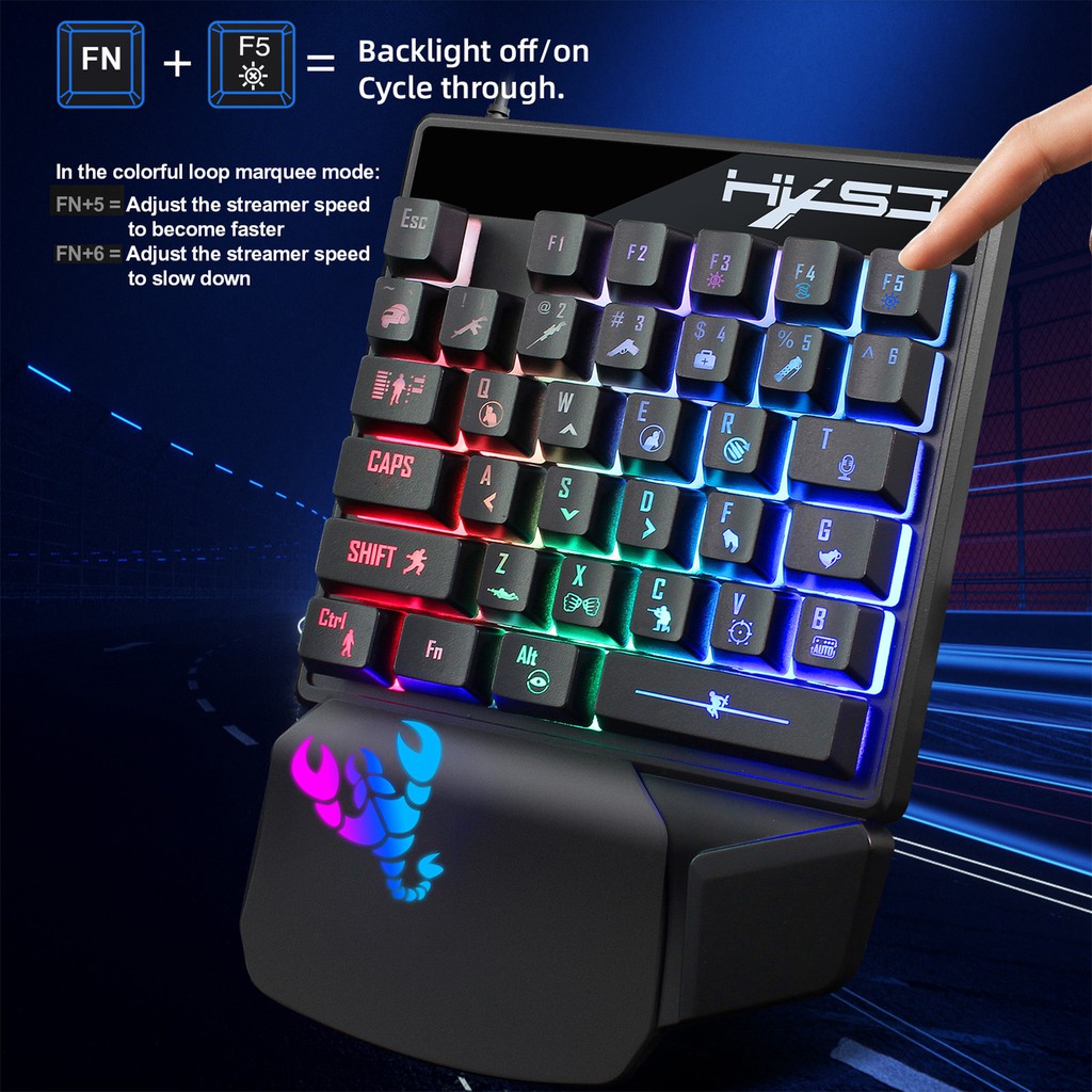 Bàn Phím Gaming Hel + Hxsj V400 Một Tay Có Dây + Đèn Nền 35 Phím