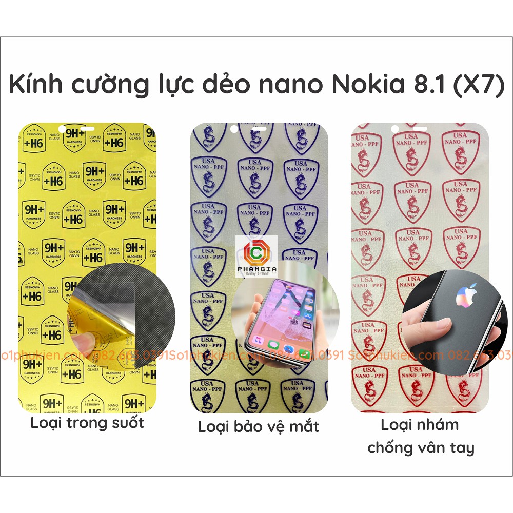 Dán kính cường lực dẻo nano nokia 5.1+ (x5) / 6.1+ (x6) / 8.1 (x7) trong suốt, siêu bền