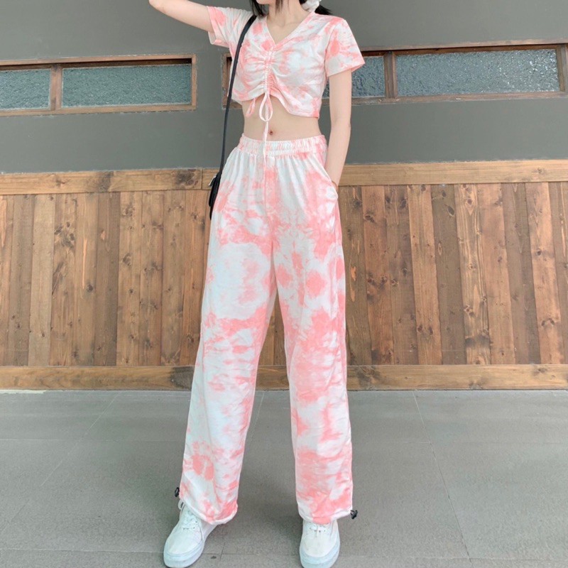 [Mã FAGREEN245 giảm 10% tối đa 30K đơn 99K] Set áo croptop rút dây + quần jogger loang màu có cã váy | BigBuy360 - bigbuy360.vn