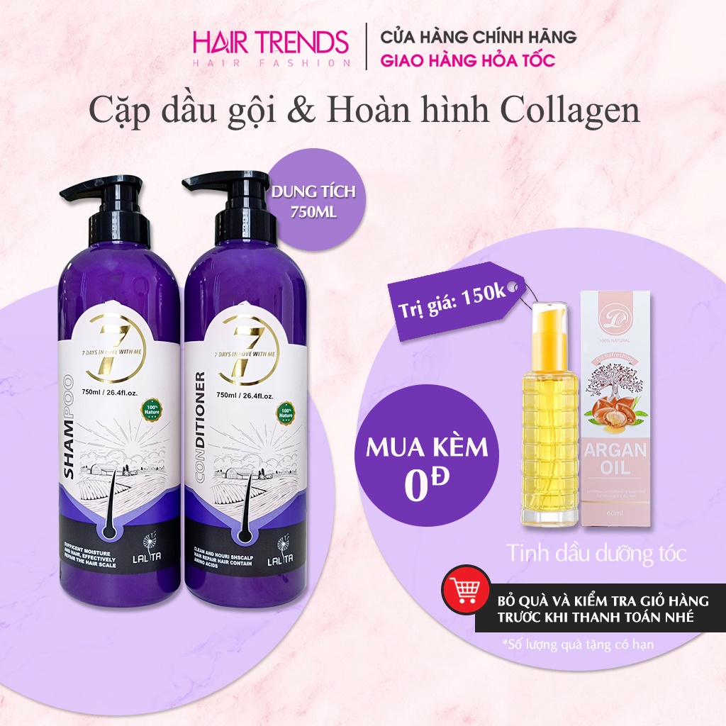 Bộ dầu gội xả collagen chính hãng Lalita,Dầu cặp siêu mềm mượt phục hồi tóc hư tổn hương nước hoa 750ml