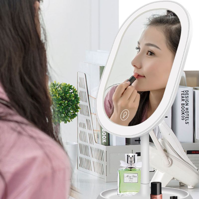 Gương Trang Điểm Để Bàn Xoay 180 Độ Có Đèn LED Sạc USB Tiện Lợi
