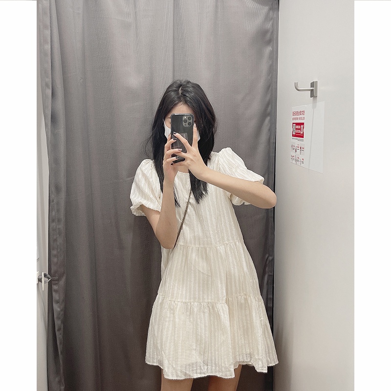 Xiaozhainv Đầm Tay Ngắn Màu Trắng Thời Trang Mùa Hè Cho Phái Nữ