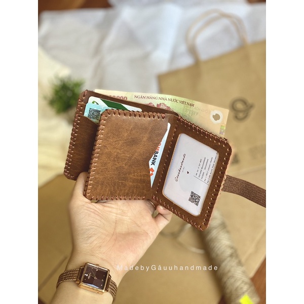 Ví unisex nhiều ngăn thủ công da PU