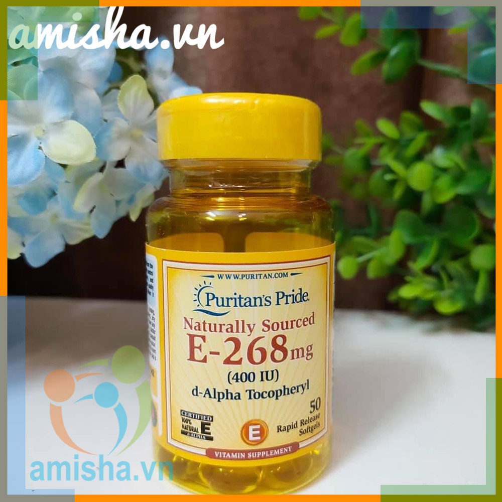 Viên Uống Naturally Sourced Vitamin E-268 mg (400 IU) - 100% Từ Tự Nhiên Hộp 50 Viên Puritan's Pride