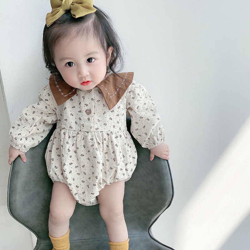 Áo Liền Quần Tam Giác Bằng Vải Nhung Họa Tiết Hoa Phong Cách Hàn Quốc Cho Bé