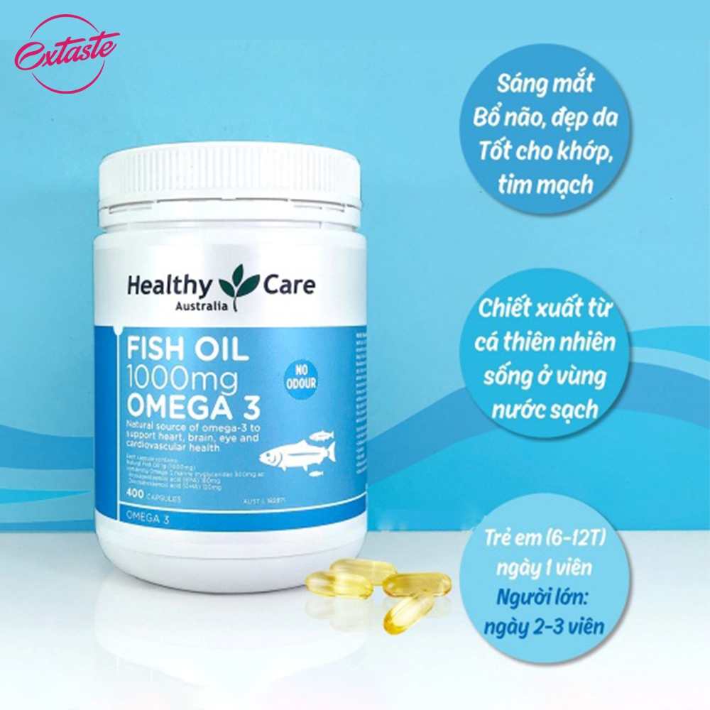 Dầu cá tự nhiên Healthy Care Fish Oil 1000mg Omega 3 sáng mắt 400 viên - extaste