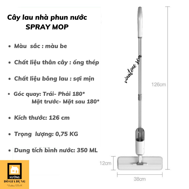 [AN TOÀN PHÒNG DỊCH]Cây Lau Nhà Phun Nước, Khử Khuẩn  [Water Spray Mop] cao cấp, đầu xoay 360* [đa năng 2 TRONG 1]SCM 03