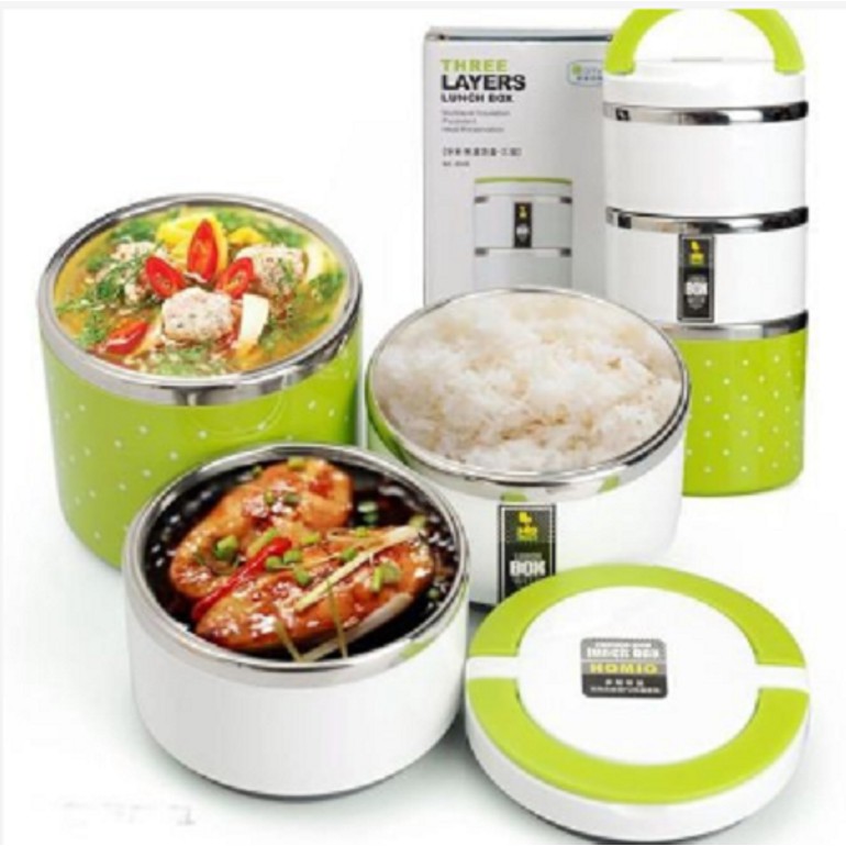 Hộp cơm giữ nhiệt 3 tầng ruột Inox tiện lợi, cặp lồng 3 tầng (Hàng đẹp nhé chị em)