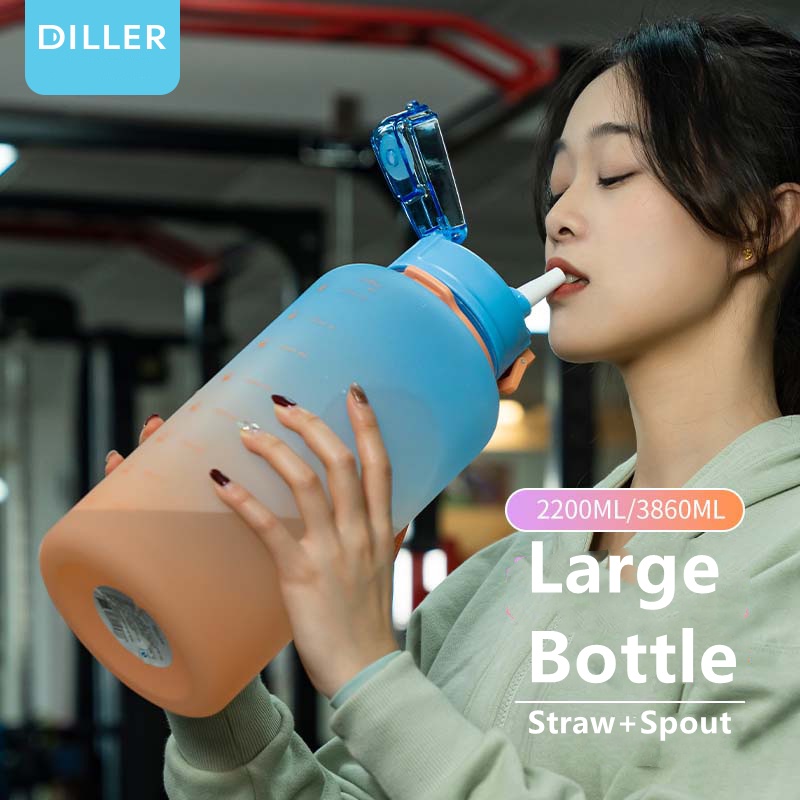 Diller Bình nước thể thao Diller D72 không chứa BPA dung tích 1 gallon có ống hút 2200/3860ml