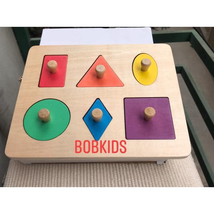Bảng phân biệt 6 hình học cơ bản giáo cụ Montessori 0 - 3 tuổi, Ghép hình đồ chơi gỗ