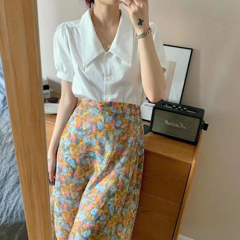 Chân Váy Hoa Nhí Vintage chiffon Vải Voan Không Nhăn Xinh Xắn Quảng Châu K5D4