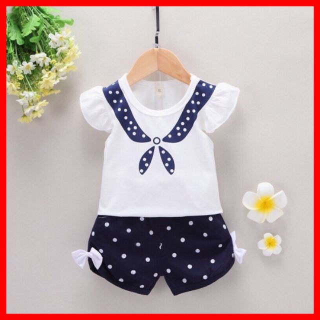 Bộ cộc tay bé gái 8-18kg Chất Cotton co giãn 4 chiều hình nơ M47