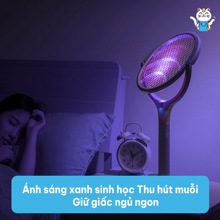 Vợt Kiêm Đèn Diệt Muỗi Tự Động Bằng Ánh Sáng Xanh Với Đế Để Bàn