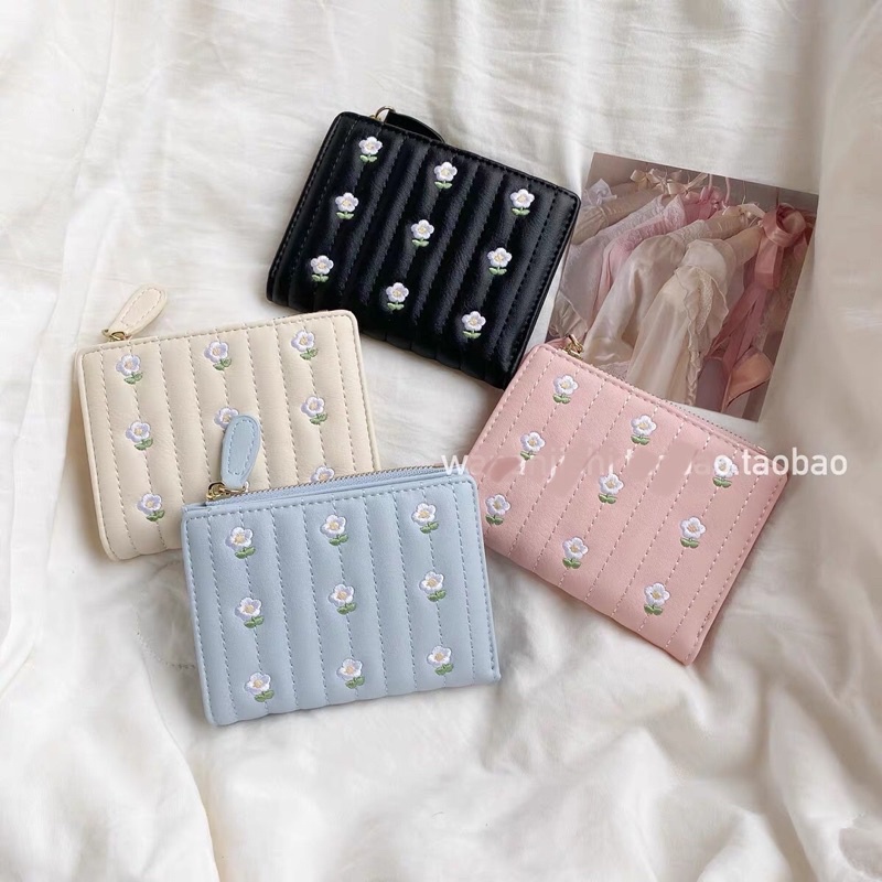 VÍ DA GẬP MINI THÊU HOA DỄ THƯƠNG