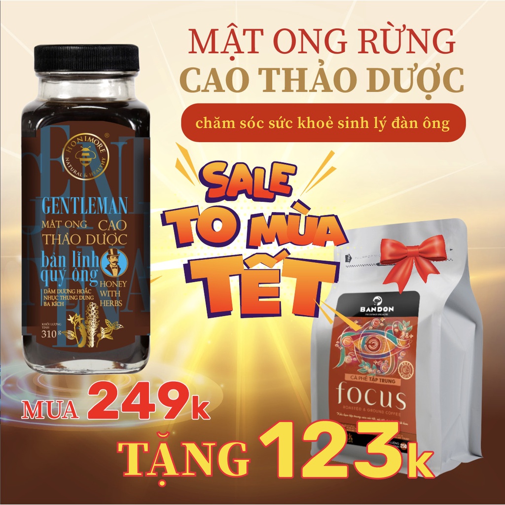 Mua Mật ong cao thảo dược Gentleman 310g tăng bản lĩnh quý ông tặng 1 cà phê rang xay pha phin nguyên chất BANDON 250g