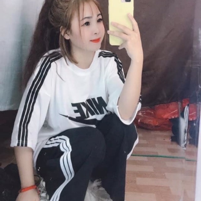 Sét bộ quần áo thể thao quần sọc dáng suông