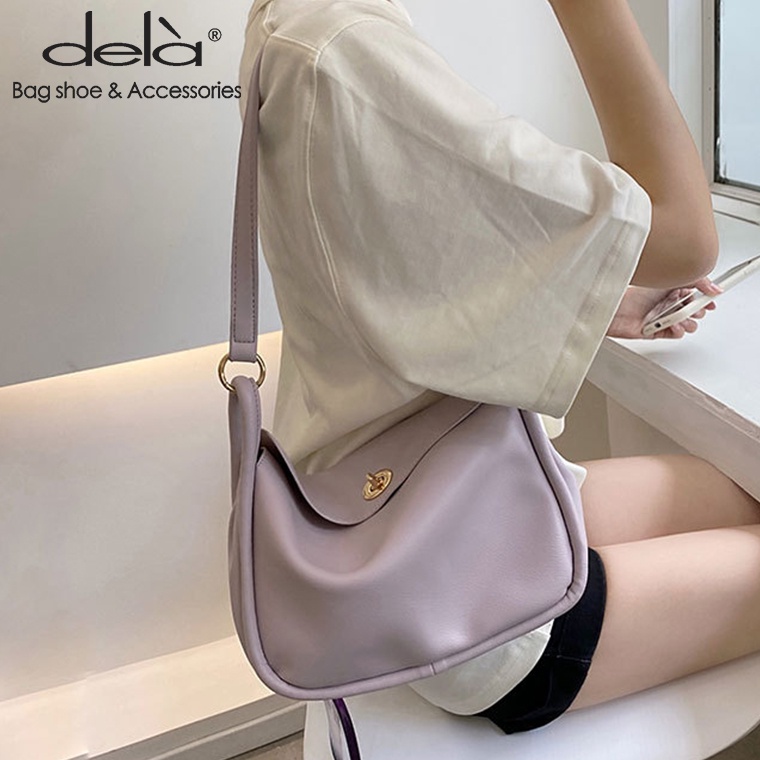 Dela Túi Đeo Vai Kẹp Nách Bằng Da Mềm Cỡ Lớn Phối Dây Đeo Sợi Xích Acrylic Thời Trang Cho Nữ