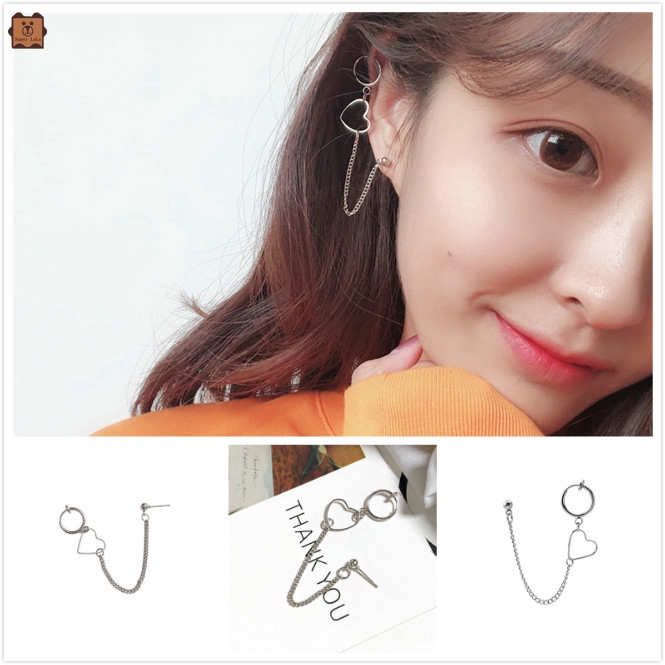 Khuyên tai hình trái tim rỗng phối dây chuỗi phong cách cổ điển