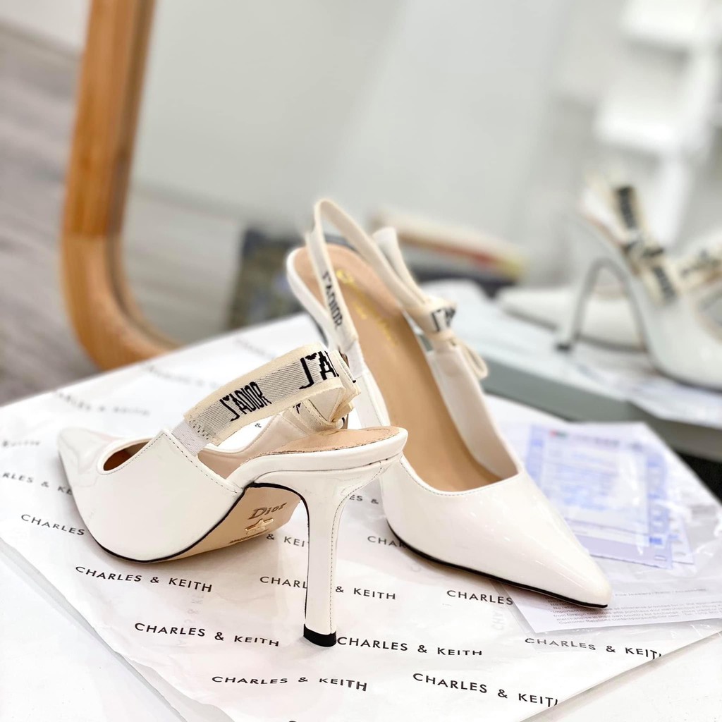 Cao gót nơ bóng gót cao màu trắng LT fullbox túi giấy