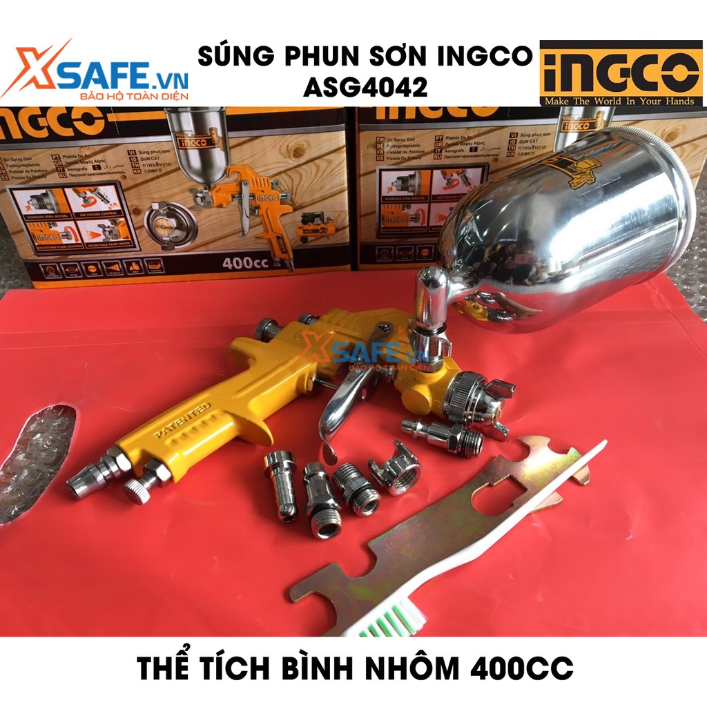 Súng phun sơn INGCO ASG4042 - Súng phun sơn đầu phun tiêu chuẩn 1.5mm, áp suất 3.0-4.0 bar, thể tích bình nhôm 400cc