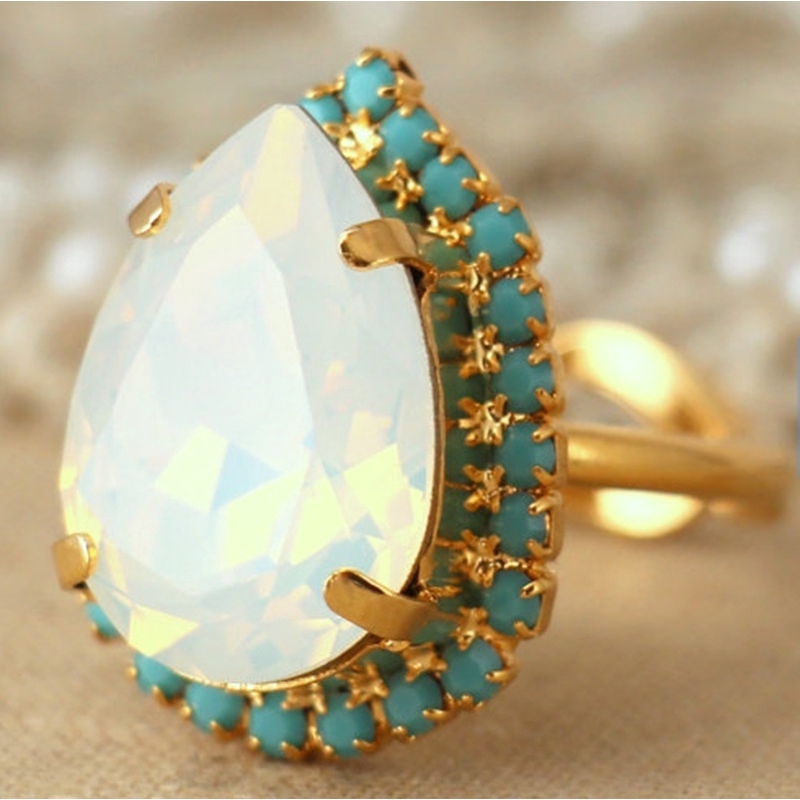 Nhẫn bạc mặt đá Opal tự nhiên