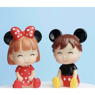 Cặp Bé Trai Bé Gái Nơ Đỏ Đen Phụ Kiện Trang Trí Bánh