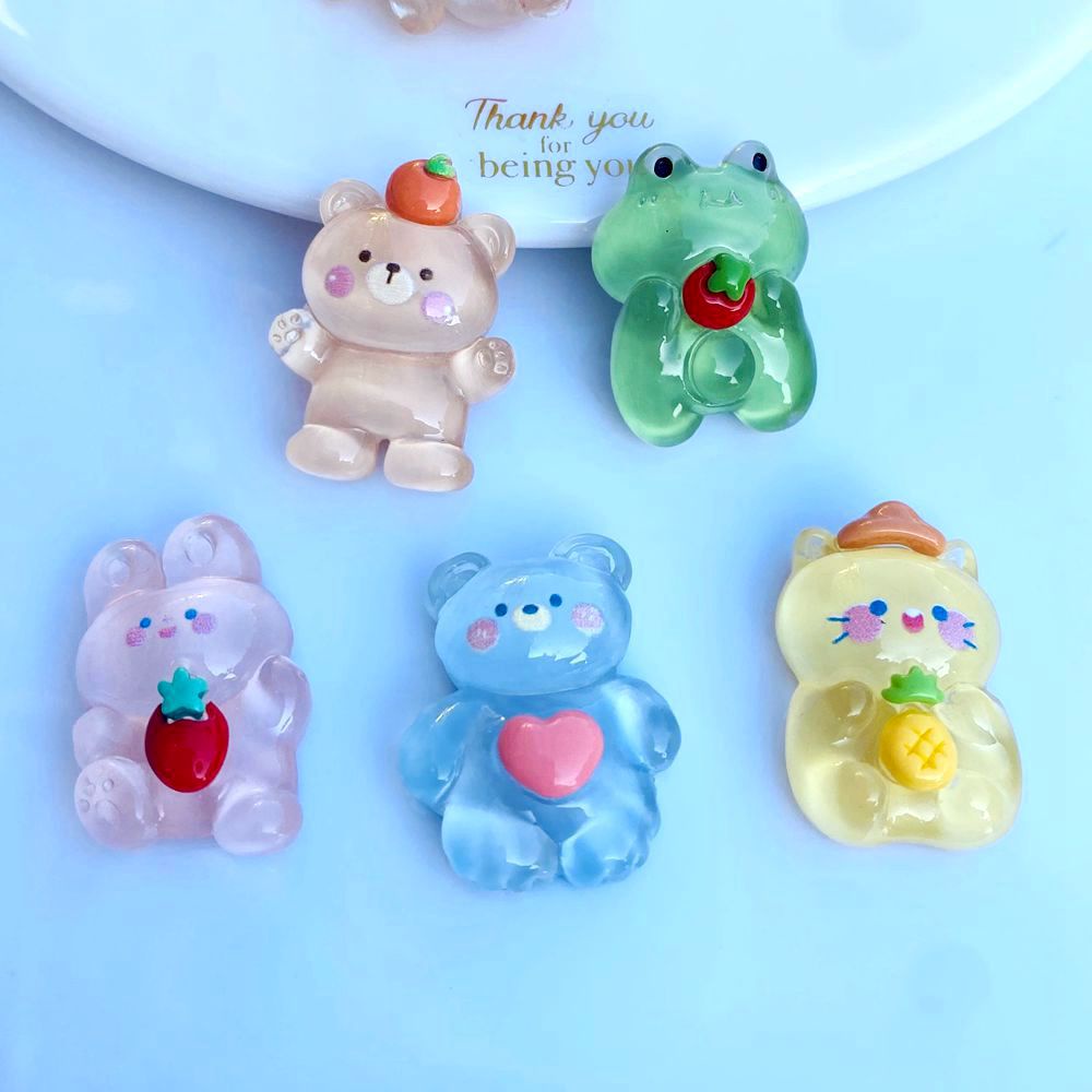 Bộ 10 Phụ Kiện Hình Ếch/Thỏ Bằng Nhựa Resin Trong Suốt Trang Trí Cho Điện Thoại