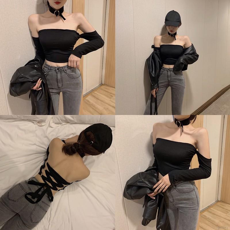 Áo Thun Tay Dài Hở Vai Quyến Rũ Trẻ Trung Phong Cách Hàn Quốc