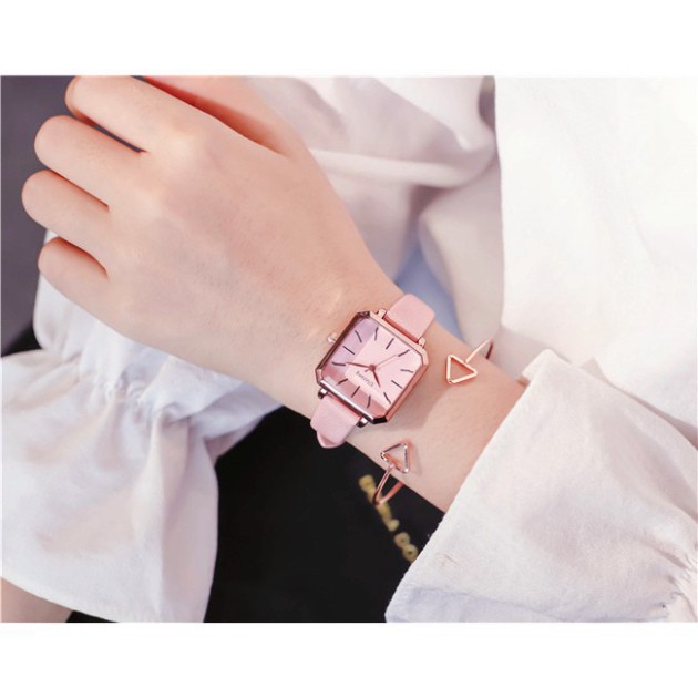 HDF [NEW ARRIVAL] Đồng hồ nữ Ulzzang mặt vuông cá tính - HÀNG CHÍNH HÃNG - dây da mềm ôm tay 25 YC28