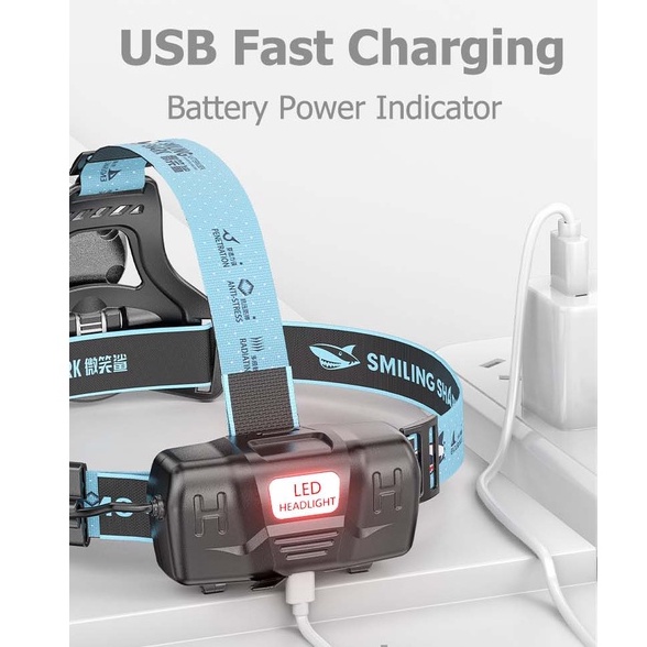 Đèn pin đội đầu Smiling Shark TD1130 sạc USB 2500lm siêu sáng có thể thu phóng chống thấm nước