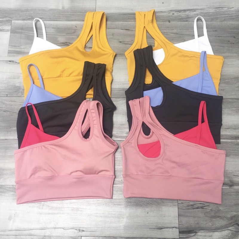 Áo bra tập Gym Yoga lệch vai phối màu siêu xinh - Min Sport