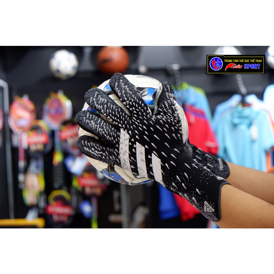 Găng tay thủ môn Predator Pro (không xương) - ĐEN XÁM(size 8-9-10)
