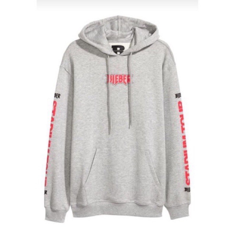 Áo Hoodie Màu Xám In Chữ Justin Bieber Cá Tính