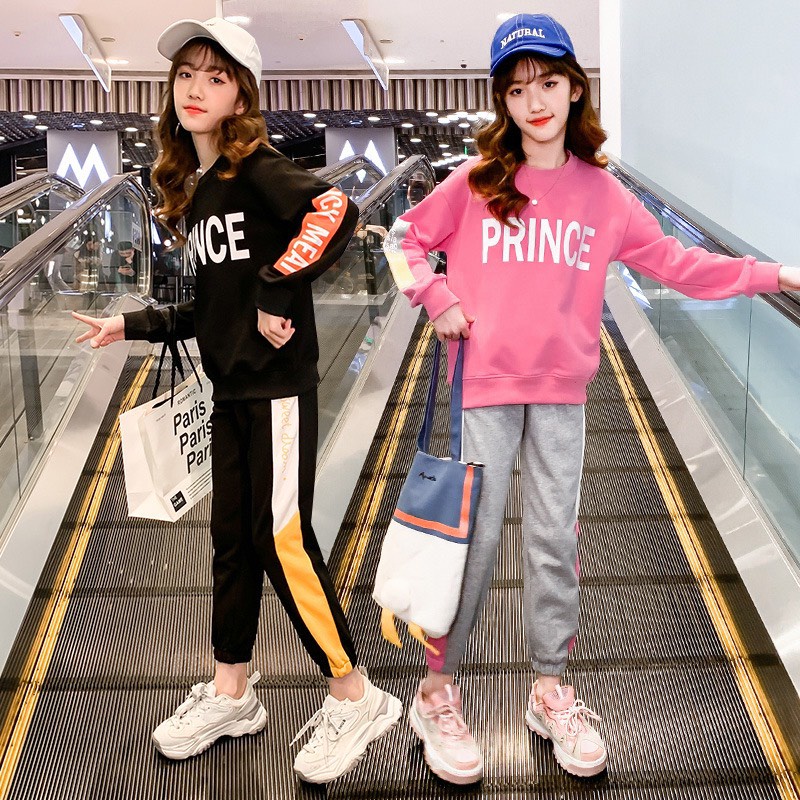 Bộ quần áo thu đông bé gái 14-45kg Prince, bộ nỉ da cá bé gái 4-14 tuổi vải dày giữ ấm tốt, hàng may kĩ.PR11