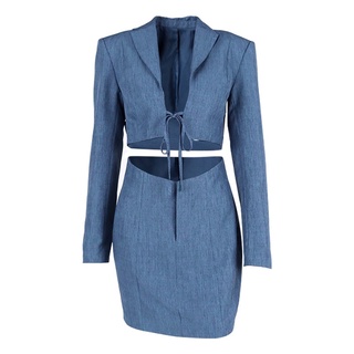bộ áo váy vest xanh