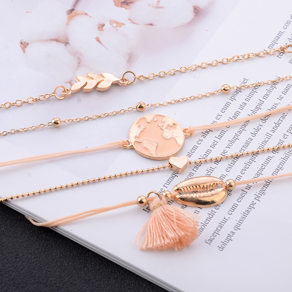 Bộ 5 vòng đeo tay bằng kim loại thiết kế nhiều kiểu xinh xắn cho nữ