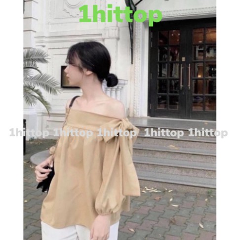 [1hittop] áo trễ vai nơ 3 màu , áo babydoll kiểu hót A290