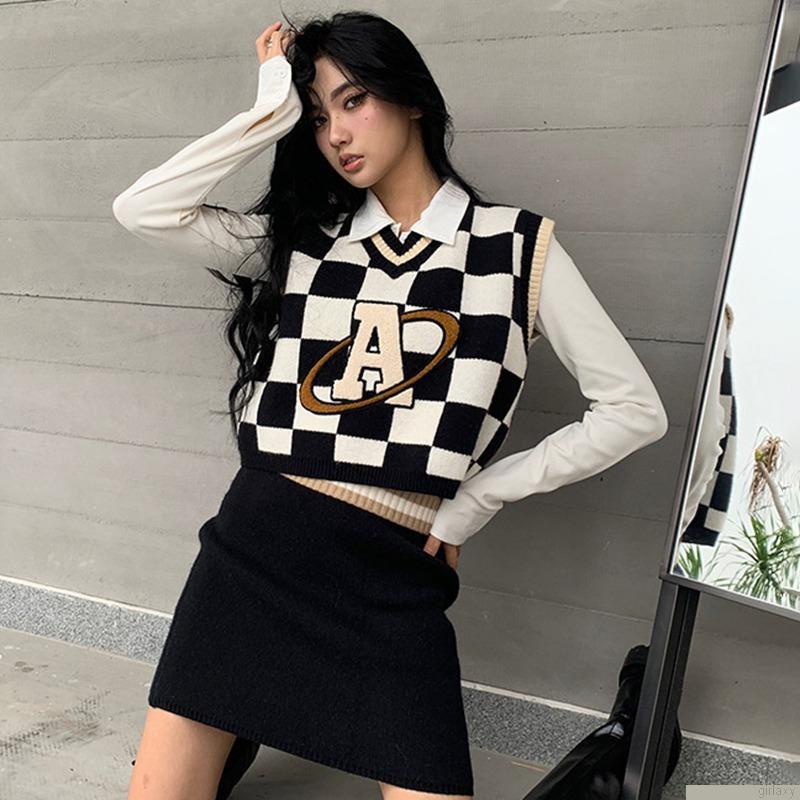 Áo len nữ không tay cổ chữ V thời trang Hàn Quốc
