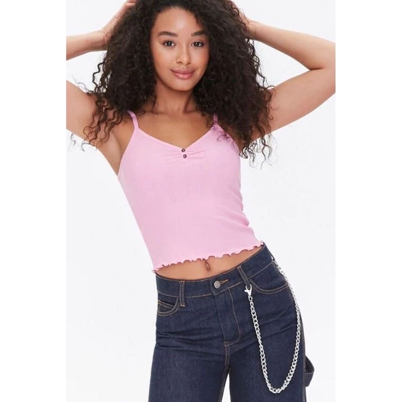 Áo croptop hai dây thun gân có nút trước - Croptop Ribbed Cami Tank Top • Storenyy