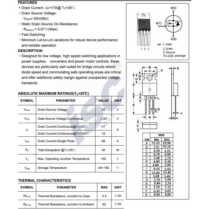 Linh kiện IRFZ24N DIP TO-220