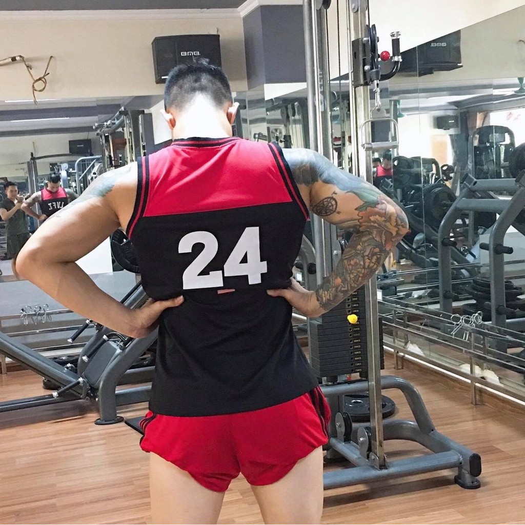 Áo tanktop tập gym nam Live Fit aesthetic màu đỏ  xuất usa dư hãng form ôm slim, ba lỗ thể thao vnxk gymshark - HussleOu