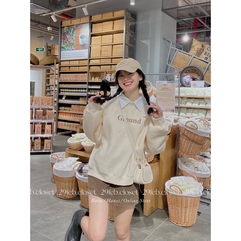Áo sweater nỉ bông dáng vừa in Ground - 29feb.closet - A120