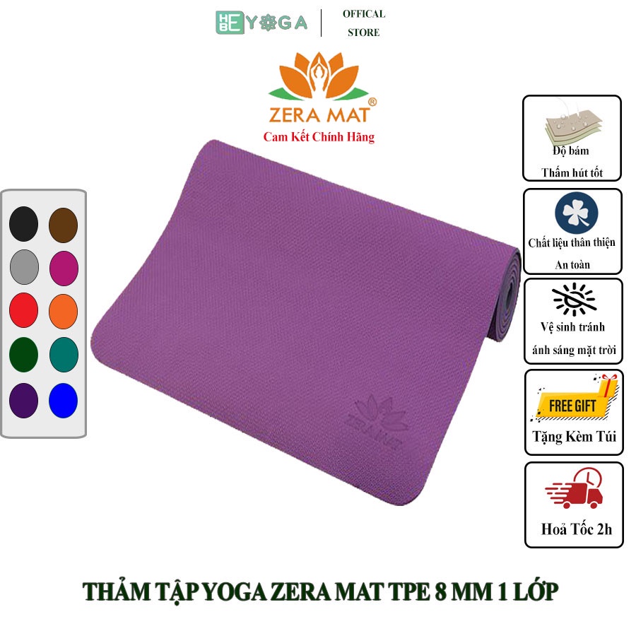 Thảm Yoga Zera Mat 8mm 1 lớp Tặng kèm túi đựng ( màu sắc ib để chọn màu)